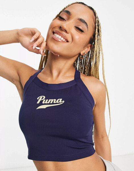 Puma varsity sleeveless bralette in navy