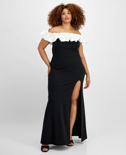 Trendy Plus Size Ruffled Off-The-Shoulder Gown