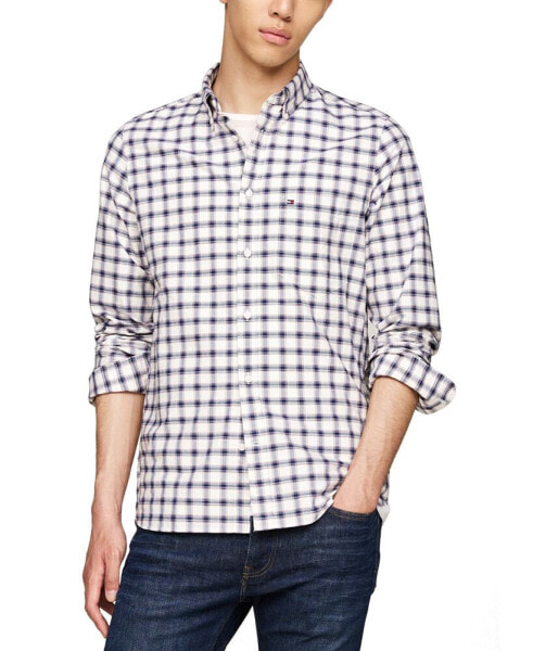 Men's Slim Fit Blur Check Long Sleeve Button-Down Oxford Shirt