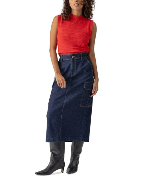 Women's Essential Denim Midi Cargo Skirt