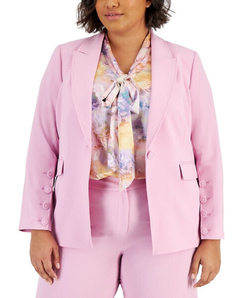 Plus Size Peak-Lapel Button-Sleeve Blazer