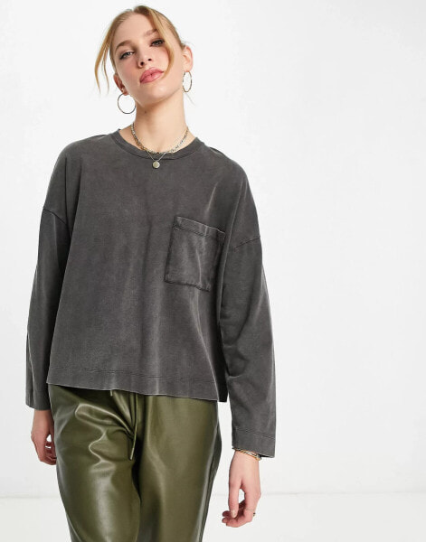 Whistles relaxed washed pocket detail jersey top in grey