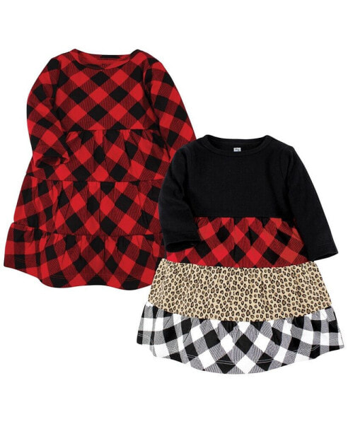 Big Girls Cotton Dresses, Buffalo Plaid Leopard