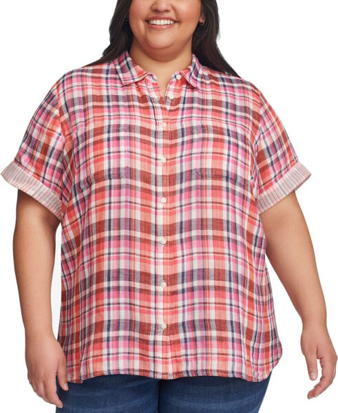 Plus Size Double Cloth Camp Shirt