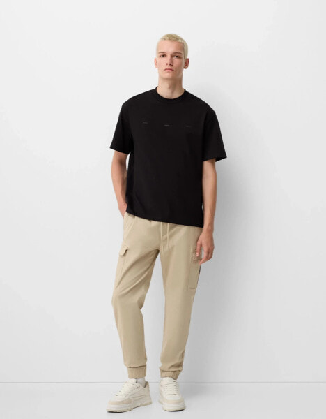 Bershka cargo trouser in sand