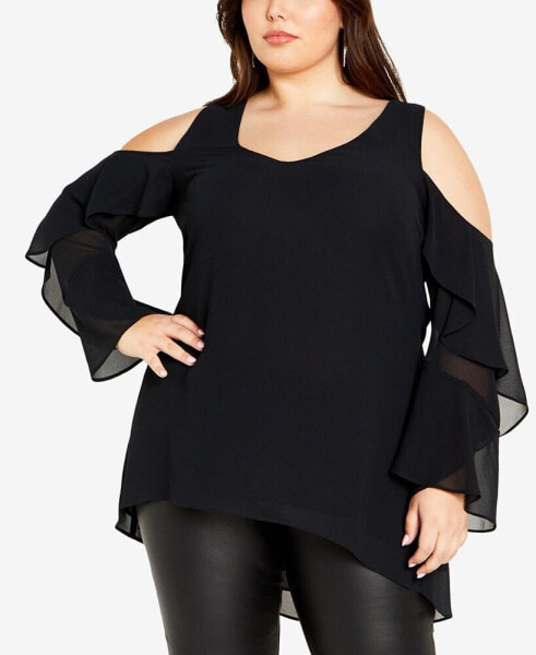 Plus Size Hi Lo Cold Shoulder Long Sleeve Top