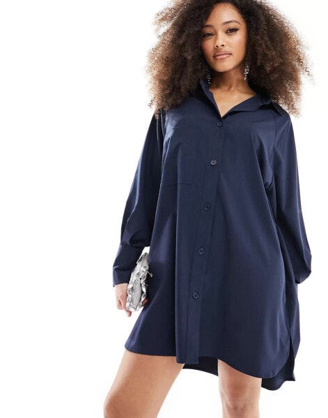 Threadbare Sheila mini shirt dress in navy