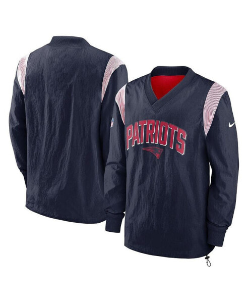 Men's Navy New England Patriots Sideline Athletic Stack V-neck Pullover Windshirt Jacket