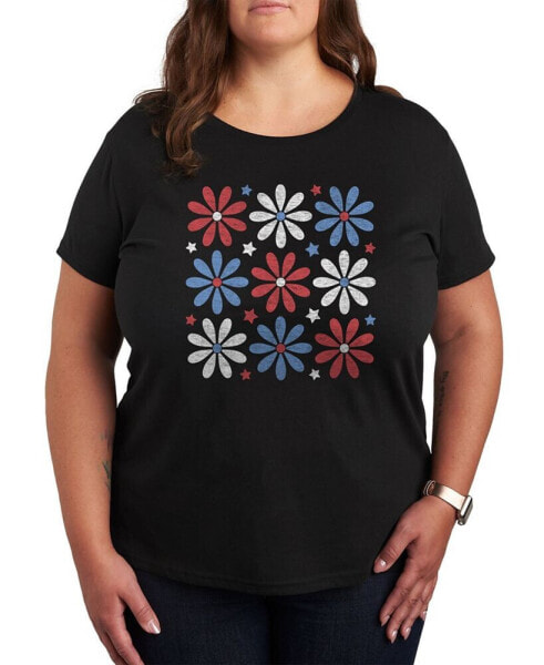 Trendy Plus Size Flower Grid Graphic T-shirt