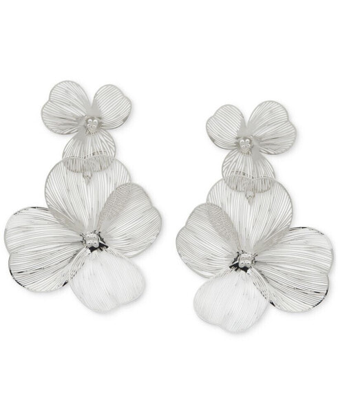 Silver-Tone Openwork Flower Double Drop Earrings