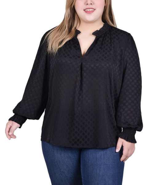 Plus Size Long Sleeve Smocked Cuff Blouse