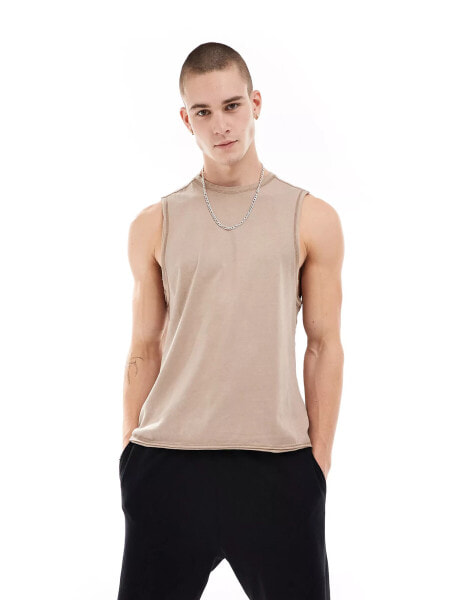 ASOS 4505 cotton drop arm hole tank with quick dry in washed sand