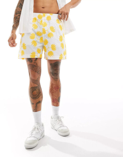 ASOS DESIGN short in white with yellow flower embroidery