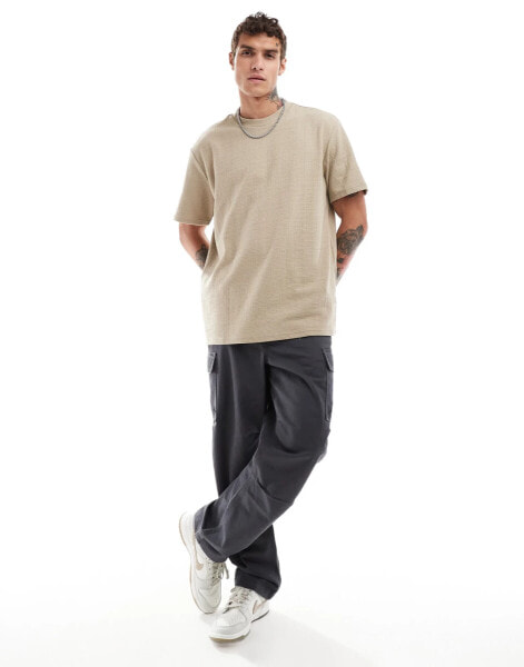 Threadbare textured t-shirt in stone