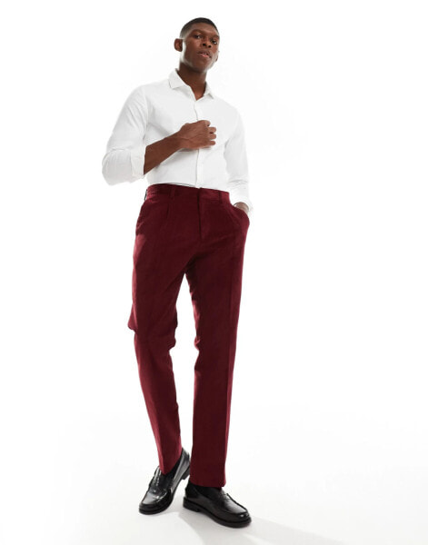 Shelby and Sons tailored trouser in cord in deep red co-ord