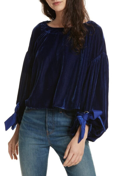 Free People 163795 Women's Gimme Some Lovin' Velvet Blue Top Size XS