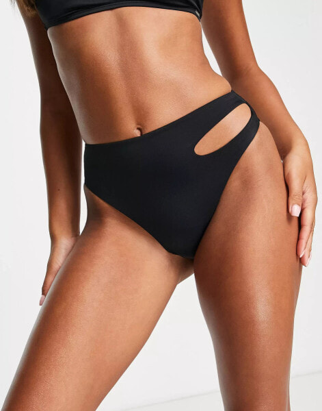 Free Society mix and match high wasit high leg slash bikini bottom in black