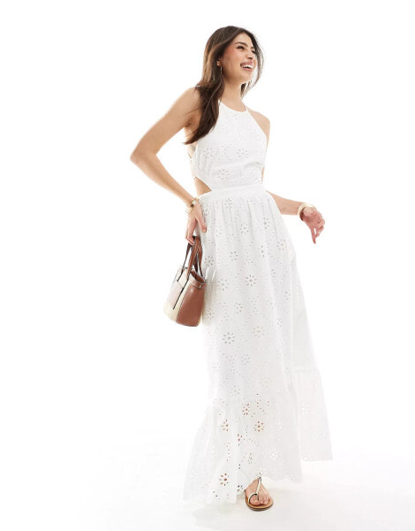 Stradivarius halter neck lace dress in white