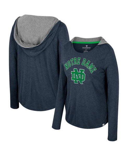 Women's Navy Notre Dame Fighting Irish Distressed Heather Long Sleeve Hoodie T-shirt