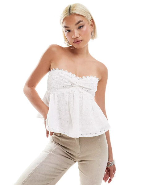 Labelrail x Olivia Grace Herring broderie bandeau smock top in white