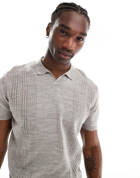 ASOS DESIGN relaxed boxy knitted polo shirt with vertical panels in ecru