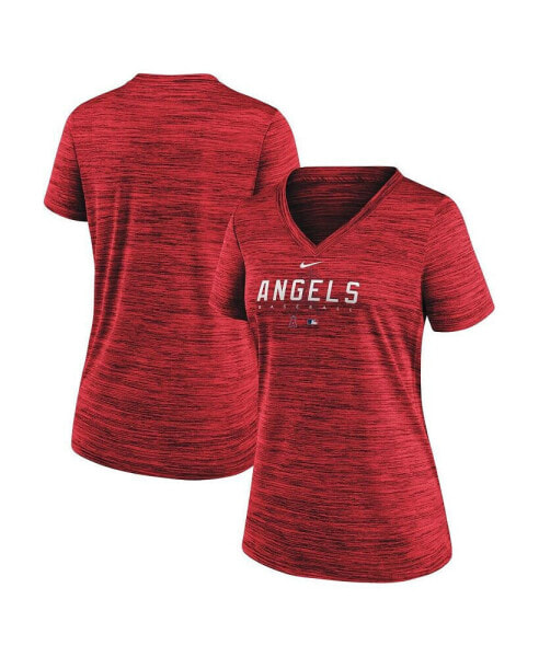 Women's Red Los Angeles Angels Authentic Collection Velocity Practice Performance V-Neck T-shirt