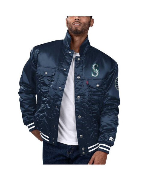 Levi’s x Starter Men's Navy Seattle Mariners Silver Tab Satin Full-Snap Trucker Jacket