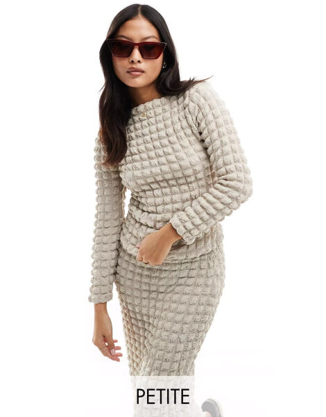 Vero Moda Petite textured long sleeved top co-ord in beige