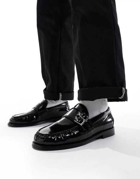 ASOS DESIGN loafers in black with wedge sole and buckle