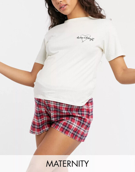 Wednesday's Girl Maternity pyjama set with print t-shirt & check shorts