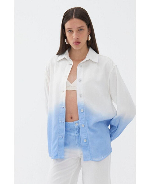 Women's Draped Denim Button-Up Shirt