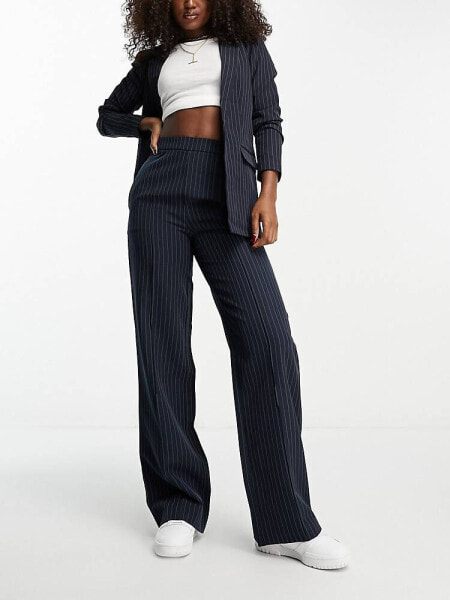 Pieces tailored trousers co-ord in navy pinstripe