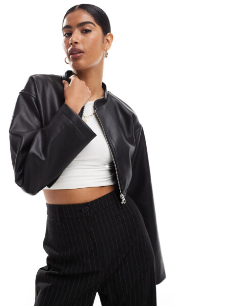 ASOS DESIGN super cropped leather look jacket in black