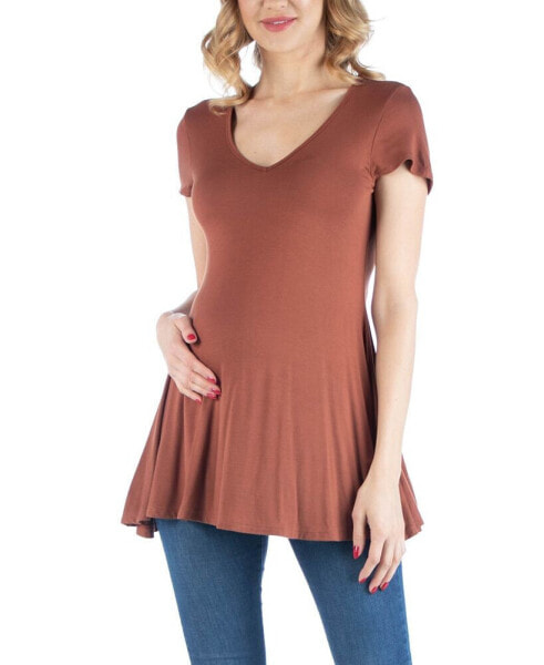 Cap Sleeve Maternity Tunic Top with Soft Flare Hem