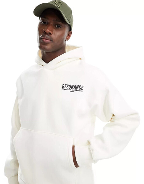 Selected Homme oversized hoodie in cream with text backprint