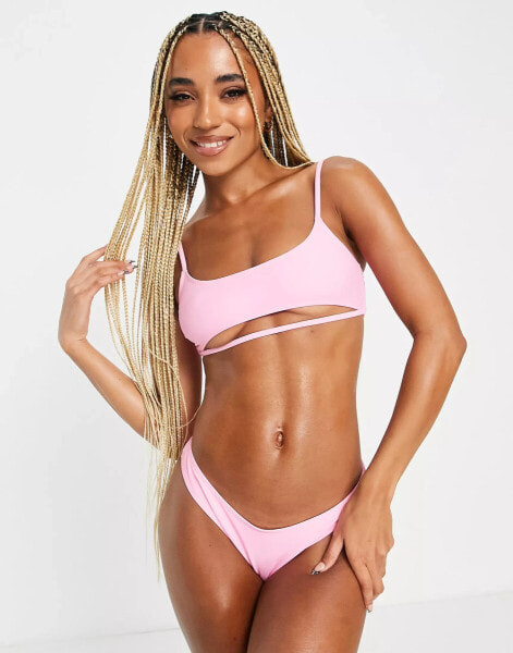 Public Desire cut out crop bikini top in pink