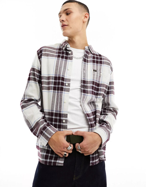 Lee Riveted wide check relaxed fit twill shirt in ecru/burgundy