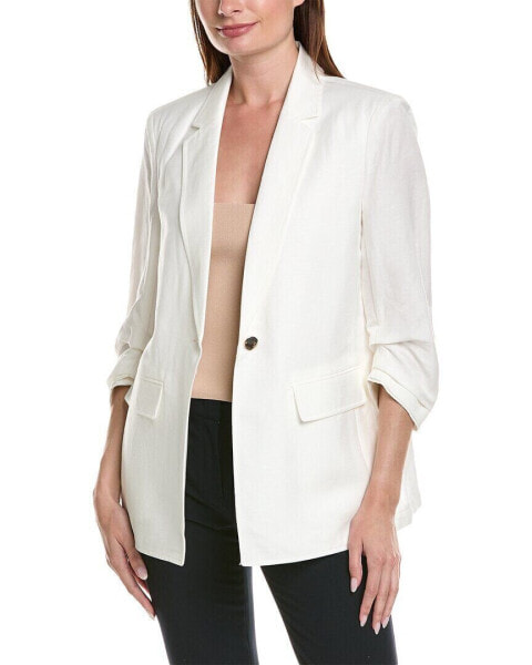 Anne Klein Notch Collar Linen-Blend Jacket Women's White S