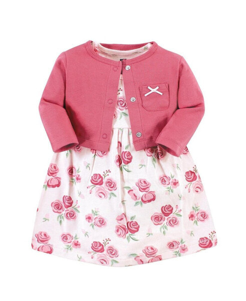 Toddler Girls Cotton Dress and Cardigan Set, Blush Rose