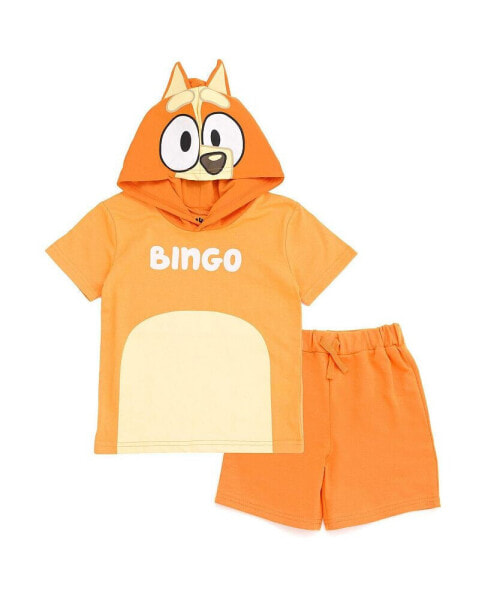 Boys Hooded Cosplay T-Shirt and French Terry Shorts Outfit Set to