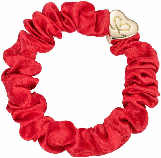 Gold Heart Silk Scrunchie Chilli Red