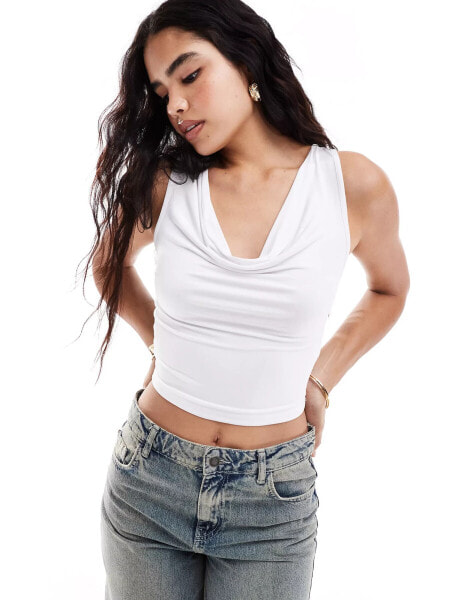 ASOS DESIGN slinky cowl neck tank top in white