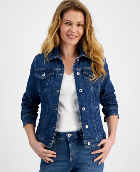 Petite Classic Denim Trucker Jacket, Created for Macy's