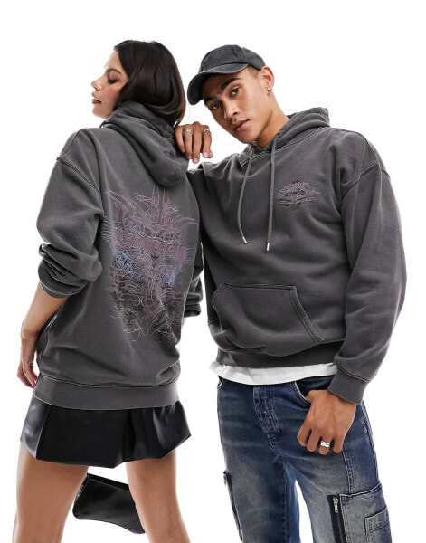 Reclaimed Vintage unisex rock graphic hoodie in charcoal