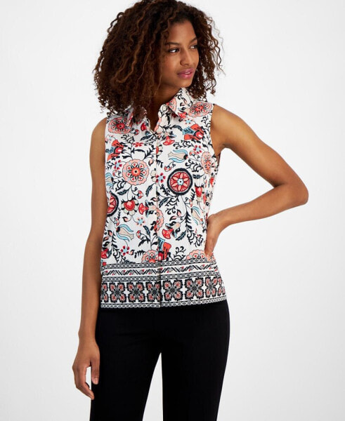 Women's Printed Sleeveless Button-Front Top