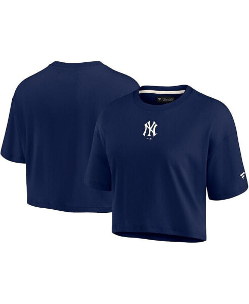 Women's Navy New York Yankees Super Soft Short Sleeve Cropped T-shirt