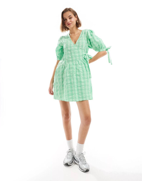 ASOS DESIGN wrap mini smock dress in bright gingham