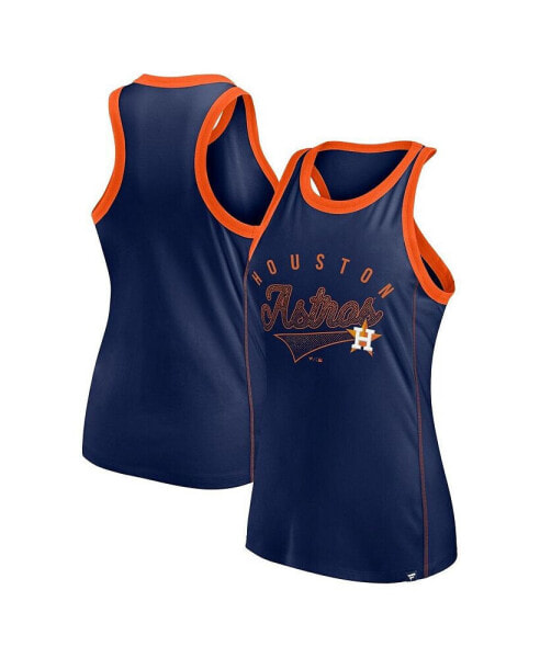 Women's Navy Houston Astros Tailsweep Fashion Racerback Rhinestone Tank Top