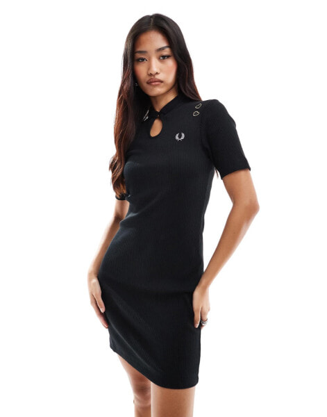 Fred Perry x Amy Winehouse ribbed dress in black with button up collar