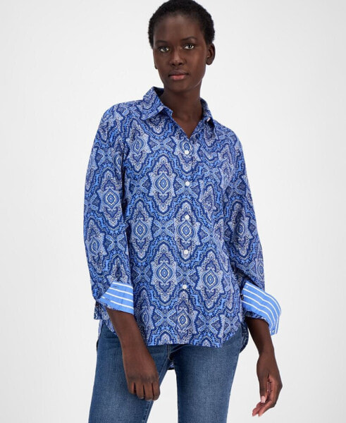 Women's Paisley Striped-Cuff Shirt